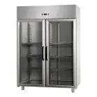 KÜHLSCHRANK AUS EDELSTAHL - UMLUFTKÜHLUNG - Mod. BG14ETNPV - GASTRONORM 2/1 - NUTZVOLUMEN 1400 Liter -  2 TÜREN VETRO - TEMPERATUR 0°/+10°C - Abmessungen in cm (B x T x H): 142 x 80 x 203/210 -CE-Kennzeichnung