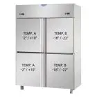 KÜHL-UND TIEFKÜHLSCHRANK  AUS EDELSTAHL AISI 304 - UMLUFTKÜHLUNG - TN+BT - Mod. A4 I4 MID PN - NUTZVOLUMEN 1380 Liter- 4 KLEINE TÜREN - TEMPERATUR TN -2°/+10°C - TEMPERATUR BT -18°/-22°C  Abmessungen in cm (B x T x H): 142 x 80 x 203/210 -CE-Kennzeichnung