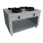 EURASIA-HERD, GAS, 4 BRENNER - BEDIENUNG BEIDSEITIG - Mod. PAP042E - nach Maß gefertigt - offener Unterbau - glatte Platte - Gas-Leistung nach Wahl: 3,0/4,5/7,5/9,5/14 oder 21 kW - Produktmaße in cm (BxTxH): 100 x 110 x 85 - EG-Norm