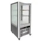 KÜHLSCHRANK MIT GLASTÜR AUS EDELSTAHL AISI 430 (VERTIKALE AUSRICHTUNG) - 4 SEITEN DOPPELGLAS - Mod. G-VGP200R - UMLUFTKÜHLUNG - NUTZVOLUMEN: 200 LITER - TEMPERATUR: +2°/+8°C - Abmessungen in cm (B x T x H): 70,1 X 74,2 X 130 - EG-NORM
