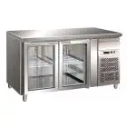 KÜHLTISCH AUS EDELSTAHL AISI 304 - UMLUFTKÜHLUNG - Mod. G-GN2100TNG - GASTRONORM 1/1 (53 x 32,5 cm) - 2 GLASTÜREN - Bruttokapazität: 282 Liter - TEMPERATUR: +2°/+8°C - Abmessungen in cm. (B x T x H): 136 x 70 x 86 - EG-Norm
