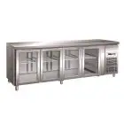 KÜHLTISCH AUS EDELSTAHL AISI 304 - UMLUFTKÜHLUNG - Mod. G-GN4100TNG - GASTRONORM 1/1 (53 x 32,5 cm) - 4 GLASTÜREN - Bruttokapazität: 553 Liter - TEMPERATUR: +2°/+8°C  - Abmessungen in cm. (B x T x H): 223 x 70 x 86 - EG-Norm