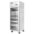 KÜHLSCHRANK AUS ROSTFREIEM STAHL – Mod. MCF8604GR - BELÜFTET - KAPAZITÄT LT 670 - N. 1 GLASTÜR - TEMPERATUR 0°/+8°C - SCHWACH. cm L 73 x P 80,5 x h 206,5 – CE-Standard