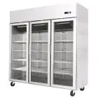 KOMPAKTER KÜHLSCHRANK AUS EDELSTAHL – Mod. YCF9409GR - BELÜFTET - KAPAZITÄT LT 1390 - N. 3 GLASTÜREN - TEMPERATUR -17°/-20°C - SCHWACH. cm L 180 x P 73 x h 195,5 – CE-Standard