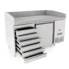 PIZZAKÜHLTISCH AUS EDELSTAHL - Mod. FQG4511 - passend für Pizzateigbehälter 60x40 cm - Umluftkühlung - 1 Tür - 7 neutrale Schubladen (60x40 cm) - Temperaturbereich: 0°/+8°C - Produktmaße in cm (B x T x H): 151 x 80 x 100/160 - CE-Kennzeichnung