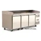 PIZZAKÜHLTISCH AUS EDELSTAHL - Mod. FQG4596GR - passend für Pizzateigbehälter 60x40 cm - Umluftkühlung - 3 Türen - Temperaturbereich: 0°/+8°C - Produktmaße in cm (B x T x H): 201 x 80 x 100/160 - CE-Kennzeichnung