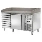 PIZZAKÜHLTISCH AUS EDELSTAHL - FÜR PIZZABEHÄLTER  cm 60 x 40 x 7 H - UMLUFTKÜHLUNG - Mod. CM1612TN - 1 GEKÜHLTE TÜREN + 1 UNGEKÜHLTER SCHUBLADENBLOCK MIT 7 SCHUBLADEN - TEMPERATUR -2°/+8°C - Abmessungen in cm (B x T x H): 151,5 x 80 x 105 - EG-NORM