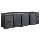 RETROBAR KÜHLSCHRANK FÜR GETRÄNKE - Mod DD 423 UF - Temperatur 0°/+10°C - Fassungsvermögen lt. 586 - Einphasige Stromversorgung V220/1 - Leistung W 320 - Produktmaße (BxTxH) cm 254,2 x 51,3 x 86 - Gewicht Kg. 123