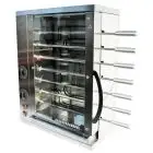 Multigrill- Mod. CEV4 -  tragende Struktur aus Edelstahl - 2 gepanzerte unabhängige Heizelemente mit Energieregler - 4 + 3 Grillspieße aus Edelstahl  - Spannung 400V Dreiphasenwechselstrom - Leistung 3,6 KW - Produktmaße (B x T x H): 58,7 X 31,5 X 77 - CE