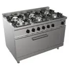 GASHERD MIT 6 FLAMMEN - Mod. G7NURG6FG3M3G - statischer Maxi-Gasbackofen in cm (BxTxH): 93 x 53 x 35- Gas-Leistung: 48 kW - Produktmaße in cm (BxTxH): 120 x 70 x 85 - EG-Norm
