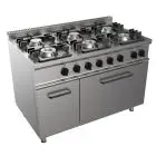 GASHERD MIT 6 FLAMMEN - Mod. G7NURG6FH3M3G - statischer Elektro-Backofen GN 2/1 in cm (BxTxH): 68,5 x 53 x 35 - neutraler Unterbau mit Tür - Gasleistung: 36 kW - Produktmaße in cm (BxTxH): 120 x 70 x 85 - EG-Norm