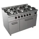 GASHERD MIT 6 FLAMMEN - Mod. G7NURG6FN6M - statischer Gas-Backofen GN 2/1 in cm (BxTxH): 68,5 x 53 x 35 - neutraler Unterbau mit Tür - Gesamtleistung: 34,9 kW - Produktmaße in cm (BxTxH): 120 x 70 x 85 - EG-Norm