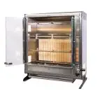 Vertikaler Hähnchengrill - Gas- Mod. ELBA12/PG 4 ASTE - Kapazität 12 Hähnchen - 4 Spieße aus Edelstahl 12 x 12 mm, Länge 54,3 cm - Brenner mit Sicherheitsventil - Anschlusswert 230 V Einphasenwechselstrom- Leistung 116 W - Leistung 8 Kw - Produktmaße (B x