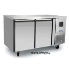 Kühltisch aus Edelstahl - Umluftkühlung - Mod.FQG4533GR - Gastronorm 1/1 (53 x 32,5 cm) - 2 Türen - Nutzvolumen: 280 Liter - Temperaturbereich: 0°/+8°C - Produktmaße in cm (B x T x H): 136 x 70 x 85 - CE-Kennzeichnung