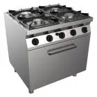 GASHERD MIT 4 FLAMMEN  - Mod. H7MZE4FO - ohne pilotflamme - statischer Gas-Backofen GN 2/1 in cm (BxTxH): 68,5 x 53 x 35 - Gesamtleistung: 26,9 kW - Produktmaße in cm (BxTxH): 80 x 70 x 85 - EG-Norm