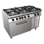 Gasherd mit 6 Flammen - Mod. H7MZE6FE - ohne Pilotflamme - statischer Elektroofen GN 2/1 (BxTxH): 68,5 x 53 x 35 cm - neutraler Unterbau - Gesamtleistung Gas: 28,5 kW - Produktmaße in cm (BxTxH): 120 x 70 x 85 - CE-Kennzeichnung