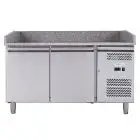 PIZZAKÜHLTISCH AUS EDELSTAHL AISI 201 - FÜR PIZZATEIGBEHÄLTER 60 x 40 cm - UMLUFTKÜHLUNG - Mod. G-PZ2600TN FC - 2 TÜREN - TEMPERATUR: -2°/+8°C - ABMESSUNGEN IN cm (B x T x H): 151 x 80 x 100 - EG-Norm