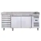 PIZZAKÜHLTISCH AUS EDELSTAHL AISI 201 - FÜR PIZZATEIGBEHÄLTER 60 x 40 cm - UMLUFTKÜHLUNG - Mod. G-PZ2610TN FC - 2 KÜHLTÜREN - 7 NEUTRALE SCHUBLADEN - TEMPERATUR: -2°/+8°C - ABMESSUNGEN IN cm (B x T x H): 202 x 80 x 100 - EG-Norm