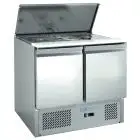 Kühl-Saladette aus edelstahl AISI 201 - Mod G-S902-FC - Gastronorm 1/1 (53 x 32,5 cm) - Statische kühlung - 2 Kühltüren - Temperatur +2°/+8°C - Produktmaße (BxTxH) cm 104,5 x 70 x 85