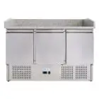 PIZZAKÜHLTISCH AUS EDELSTAHL AISI 201 - GASTRONORM 1/1(cm 53 x 32,5) - STATISCHE KÜHLUNG - Mod. G-S903PZVRX FC - MIT KÜHLAUFSATZ  - 3 KÜHLTÜREN - TEMPERATUR: +2°/+8°C - Abmessungen in cm (B x T x H): 140 x 70 x 102 - EG-NORM