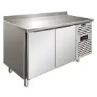 Tiefkühltisch mit Aufkantung - Edelstahl AISI 304 - Umluftkühlung - Mod SNACK 2200 BTF - 2 Türen - Nutzvolumen: 260,3 Liter - Temperaturberereich: -18°/-22°C - Produktmaße (B x T x H): 136 x 60 x 96