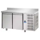 KÜHLTISCH MIT AUFKANTUNG AUS EDELSTAHL AISI 304 - FÜR KONDITOREIEN - BACKFORMEN cm 60x40 - UMLUFTKÜHLUNG - Mod. UQ02MAL -  2 TÜREN - TEMPERATUR 0°/+10°C - Abmessungen in cm (B x T x H): 160 x 80 x 95/102 -CE-Kennzeichnung