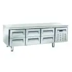 Kühltisch aus edelstahl - Mod UGN 3160 - Umluftkühlung - 6 Schubladen - Kapazität 268 L - Temperatur -2°/+8°C - Abmessungen B 180,3 x T 70 x H 65 cm
