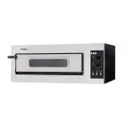 ELEKTRO-PIZZAOFEN - MECHANISCHE BEDIENUNG - Mod. BASIC 1/50/V+L - 1 Backkammer mit Backkammertür aus Glas - Schamottsteinboden - Innenbeleuchtung - Backkammermaße in cm (BxTxH): 62 x 50 x 12 - Anzahl Pizzen insgesamt 1 (Ø cm 45) - Leistung 4 Kw - CE-Norm