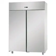 KÜHLSCHRANK AUS EDELSTAHL AISI 304 - UMLUFTKÜHLUNG - Mod. BG14EBT - GASTRONORM 2/1 - NUTZVOLUMEN 1400 Liter -  2 TÜREN - TEMPERATUR -18°/-22°C - Abmessungen in cm (B x T x H): 142 x 80 x 203/210 -CE-Kennzeichnung