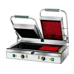 KONTAKTGRILL MIT GLASKERAMIKPLATTE - ELEKTRISCH - Mod. PV 55LL - doppelte glatte Grillfläche - Grillfläche in cm: 55 x 30 - Leistung 3400 W - 230V einphasig - 230/400 V dreiphasig - CE-Kennzeichnung