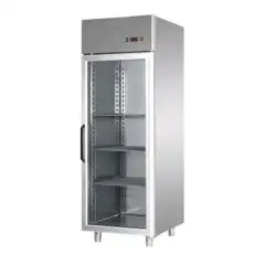 KÜHLSCHRANK AUS EDELSTAHL AISI 304 - Mod BG07EBTPV - UMLUFTKÜHLUNG - GASTRONORM 2/1 - NUTZVOLUMEN LT 700 - 1 GLASTÜR - TEMPERATUR -18°/-22°C - Abmessungen in cm (B x T x H): 71 x 80 x 203/210 -CE-Kennzeichnung