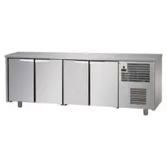 KÜHLTISCH AUS EDELSTAHL AISI 304 - Mod. UG04M60 - UMLUFTKÜHLUNG - 4 TÜREN - TEMPERATUR 0°/+10°C - Abmessungen in cm (B x T x H): 236 x 60 x 85/92 -CE-Kennzeichnung