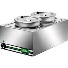 BAIN-MARIE/WASSERBAD MIT TOPF - MOD. BMP7720 - Struktur aus Edelstahl - KAPAZITÄT: : Becken 1/1  mit 2 Töpfen/ 8 Liter - Leistung:  W 1200 - Stromversorgung V230 50/60 Hz - Abmessungen in cm (B x T x H): 57 x 37 x 28