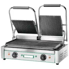 KONTAKTGRILL MIT GUSSEISEN - PLATTE - ELEKTRISCH - Mod. EG/03 - doppelter gerillter Grillbereich - Grillfläche in cm: 47,5 x 23 - Leistung 3600 W - Einphasig 220-240V/1/50-60Hz - CE-Kennzeichnung