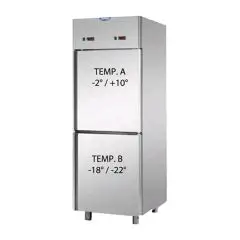 KÜHLSCHRANK AUS EDELSTAHL AISI 304 - UMLUFTKÜHLUNG - KOMBI TN+BT - Mod. A2 07 MID PN - NUTZVOLUMEN LT 700 - 2 STÜRENLLI - TEMPERATUR TN -2° / +10° - TEMPERATUR BT -18° /-22°C - Abmessungen in cm (B x T x H): 71 x 80 x 203/210 -CE-Kennzeichnung