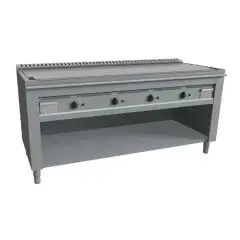 TEPPANYAKIHERD, GAS, 4 HEIZZONEN - Mod. VGP4160L - 4 Heizzonen - nach Maß gefertigt - offener Unterbau - hartverchromte Kochplatte - Umfangskanal - Gas-Leistung: 23,2 kW (4x5,8 kW) - Produktmaße in cm (BxTxH): 160 x 72 x 85 - EG-Norm