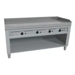 TEPPANYAKIHERD, GAS, 4 HEIZZONEN - Mod. VGO4160L - 4 Heizzonen - nach Maß gefertigt - offener Unterbau - hartverchromte Kochplatte - 4-seitige Aufkantung - Gas-Leistung: 23,2 kW (4x5,8 kW) - Produktmaße in cm (BxTxH): 160 x 72 x 85 - EG-Norm