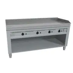 TEPPANYAKIHERD, GAS, 4 HEIZZONEN - Mod. VGO4180L - 4 Heizzonen - nach Maß gefertigt - offener Unterbau - hartverchromte Kochplatte - 4-seitige Aufkantung - Gas-Leistung: 23,2 kW (4x5,8 kW) - Produktmaße in cm (BxTxH): 180 x 72 x 85 - EG-Norm