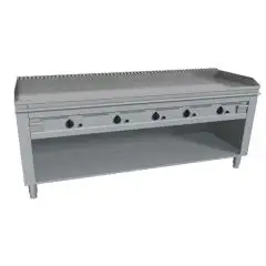 TEPPANYAKIHERD, GAS, 5 HEIZZONEN  - Mod. VGO5200L - 5 Heizzonen - nach Maß gefertigt - offener Unterbau - hartverchromte Kochplatte - 4-seitige Aufkantung - Gas-Leistung: 29,0 kW (5x5,8 kW) - Produktmaße in cm (BxTxH): 200 x 72 x 85 - EG-Norm