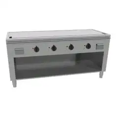 ELEKTRISCHER TEPPANYAKI-HERD mit 4 Heizzonen  - Mod. VGP4160G - nach Maß gefertigt - offener Unterbau - hartverchromte Kochplatte - Umfangskanal - Leistung Elektro: 21,6 kW (4x5,4 kW) - dreiphasiger Anschluss: 400V - Produktmaße in cm (BxTxH): 160 x 70 x 