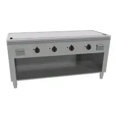 ELEKTRISCHER TEPPANYAKI-HERD mit 4 Heizzonen  - Mod. VGP4180G - nach Maß gefertigt - offener Unterbau - hartverchromte Kochplatte - Umfangskanal - Leistung Elektro: 21,6 kW (4x5,4 kW) - dreiphasiger Anschluss: 400V - Produktmaße in cm (BxTxH): 180 x 70 x 