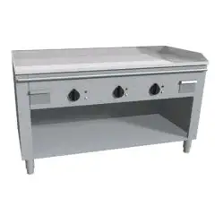 ELEKTRISCHER TEPPANYAKI-HERD mit 3 Heizzonen  - Mod. VGO3120G - nach Maß gefertigt - offener Unterbau - hartverchromte Kochplatte - 4-seitige Aufkantung - Leistung Elektro: 16,2 kW (3x5,4 kW) - dreiphasiger Anschluss: 400V - Produktmaße in cm (BxTxH): 120