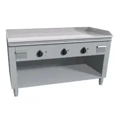ELEKTRISCHER TEPPANYAKI-HERD mit 3 Heizzonen  - Mod. VGO3140G - nach Maß gefertigt - offener Unterbau - hartverchromte Kochplatte - 4-seitige Aufkantung - Leistung Elektro: 16,2 kW (3x5,4 kW) - dreiphasiger Anschluss: 400V - Produktmaße in cm (BxTxH): 140