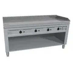 ELEKTRISCHER TEPPANYAKI-HERD mit 4 Heizzonen  - Mod. VGO4160G - nach Maß gefertigt - offener Unterbau - hartverchromte Kochplatte - 4-seitige Aufkantung - Leistung Elektro: 21,6 kW (4x5,4 kW) - dreiphasiger Anschluss: 400V - Produktmaße in cm (BxTxH): 160