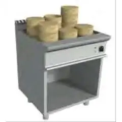 ELEKTRISCHER DAMPFGARER FÜR DIM SUM - Mod. N9WUZ800DC - Gehäuse aus Edelstahl - offener Unterbau - Arbeitsplatte aus Edelstahl mit abgerundeten Kanten- Becken GN 2/1 +  2 x 1/3 cm 20h - Lochblech aus Edelstahl für Bambuskörbe - Leistung Elektro: 24,0 kW -