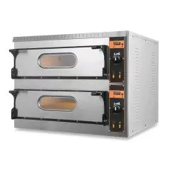 ELEKTRO-PIZZAOFEN - Mod. UMD 44 BIG - ELEKTRONISCHE STEUERUNG mit DISPLAY - 2 Backkammern - Backebene oder Decke und Boden aus feuerfestem Material - geringer Stromverbrauch - Backkammermaße (x2) in cm (BxTxH): 72 x 72 x 14 - 4 + 4 Pizzen (Ø cm 36) - 2 Pi