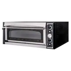 ELEKTRO-PIZZAOFEN - MECHANISCHE BEDIENUNG - Mod. SUPERIOR XL4 GLASS - 1 Backkammer - Backkammertür aus Glas - Backfläche oder Decken-und Bodenausführung oder gesamte Kammer aus feuerfestem Material - Backkammermaße in cm (BxTxH): 72 x 72 x 14 - Anzahl Piz