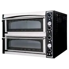 ELEKTRO-PIZZAOFEN - MECHANISCHE BEDIENUNG - Mod. SUPERIOR XL44 GLASS - 2 Backkammern - Backkammertür aus Glas - Backfläche oder Decken- und Bodenausführung oder gesamte Kammer aus feuerfestem Material - Backkammermaße in cm (BxTxH): 72 x 72 x 14 - Anzahl 