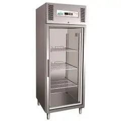KÜHLSCHRANK AUS EDELSTAHL AISI 304 - UMLUFTKÜHLUNG - Mod. G-GN650TNG - GASTRONORM 2/1 (65 x 53 cm) - 1 GLASTÜR - NUTZVOLUMEN: 650 LITER - TEMPERATUR: -2° /+8º C - Abmessungen in cm. (B x T x H): 74 x 83 x 201 - EG-NORM