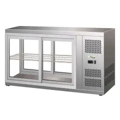 TISCHKÜHLVITRINE SNACK AUS EDELSTAHL AISI 430 - GERADES GLAS UND SCHIEBETÜREN AUF BEIDEN SEITEN - Mod. G-HAV131 - TEMPERATUR +2/+8°C - KAPAZITÄT: 190 Liter - Einphasige Stromversorgung 230V/1/50hZ - Leistung: W 180 - Abmessungen in cm (B x T x H): 131 x 5